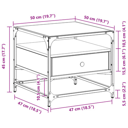 Soffbord med glasskiva rökfärgad ek 50x50x45 cm stål