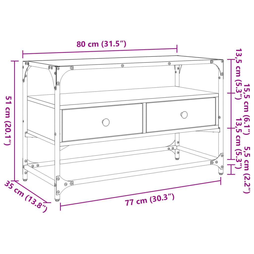 Tv-bänk med glasskiva svart 80x35x51 cm konstruerat trä