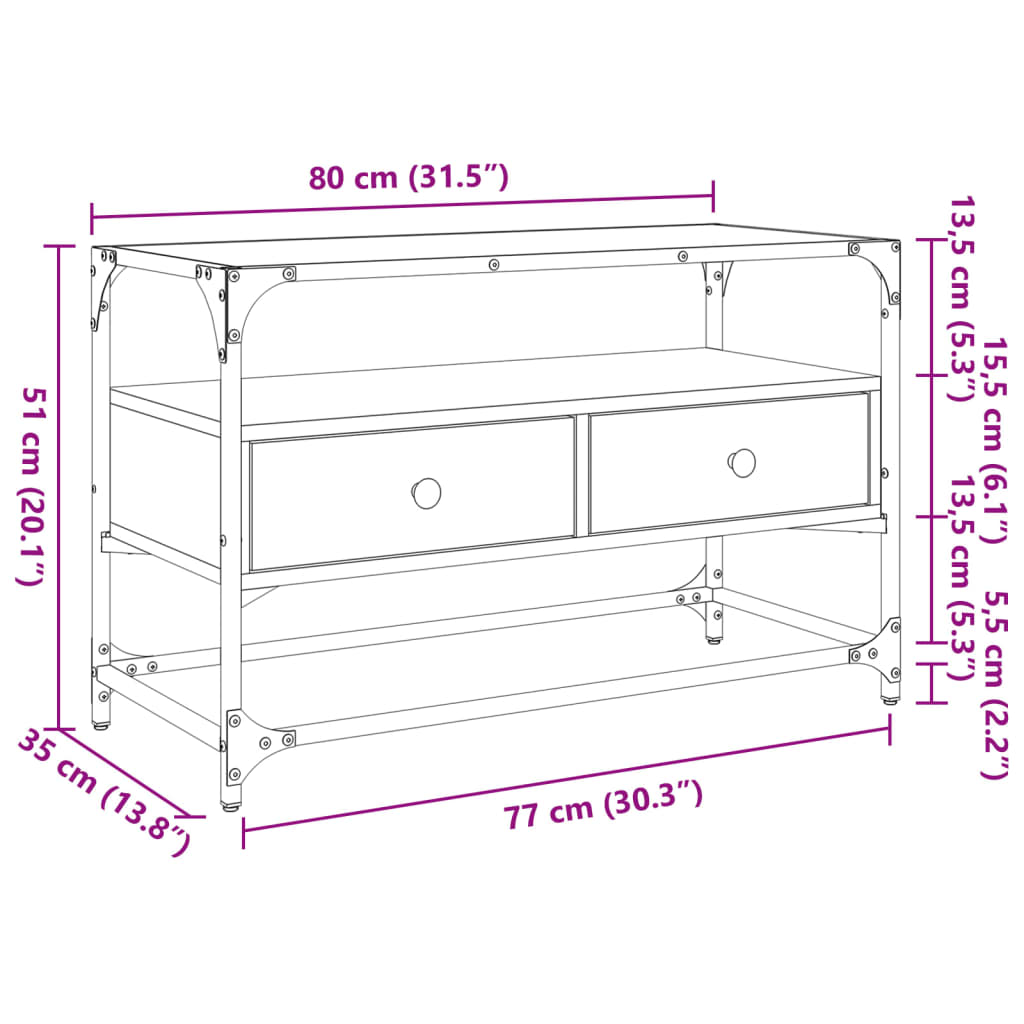 Tv-bänk med glasskiva grå sonoma 80x35x51 cm konstruerat trä