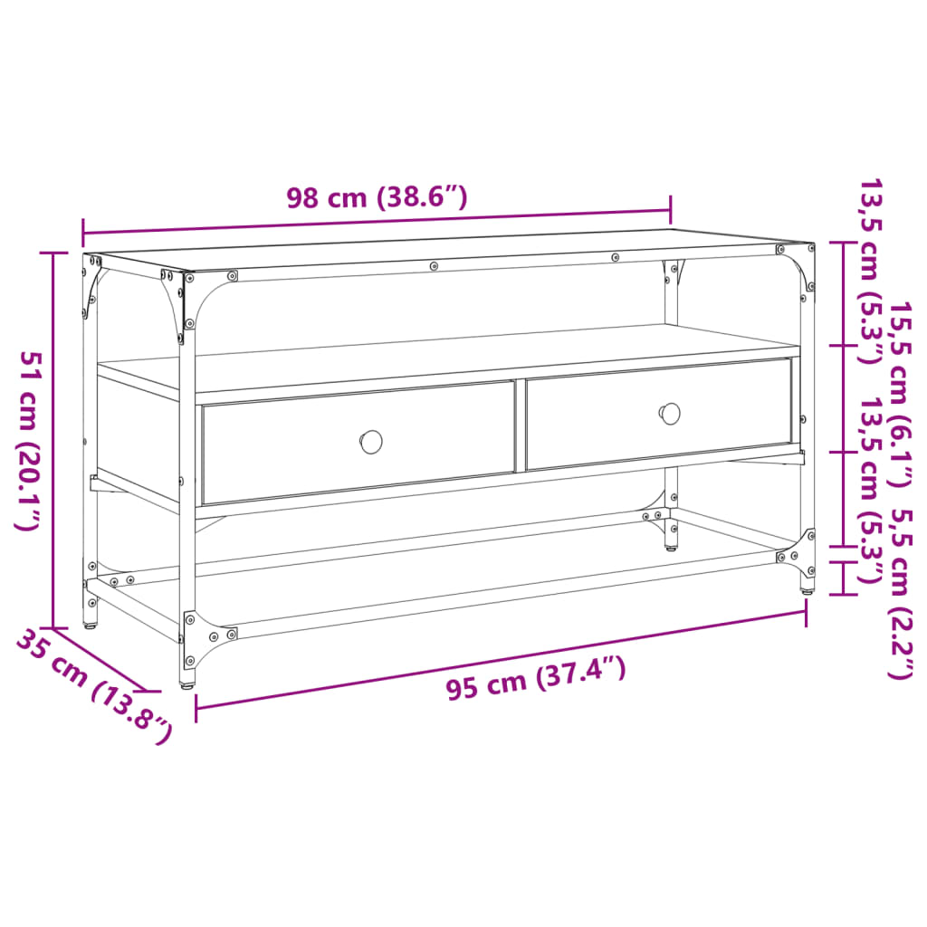 Tv-bänk med glasskiva svart 98x35x51 cm konstruerat trä