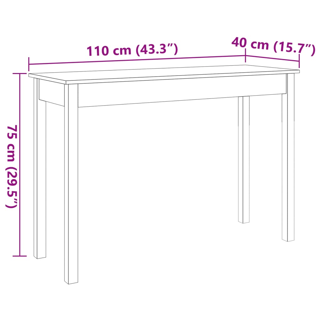 Konsolbord vaxbrun 110x40x75 cm massiv furu