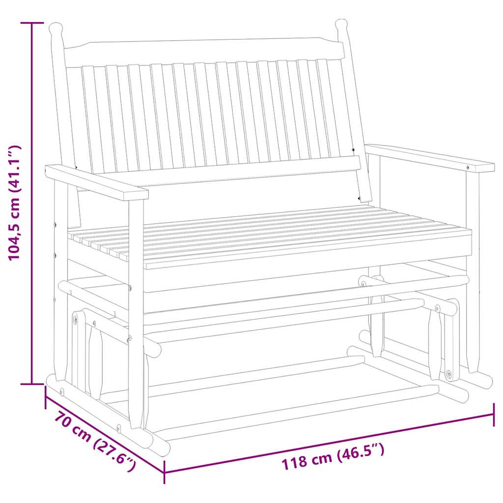 Gungbänk brun 118x70x104,5 cm massivt poppelträ