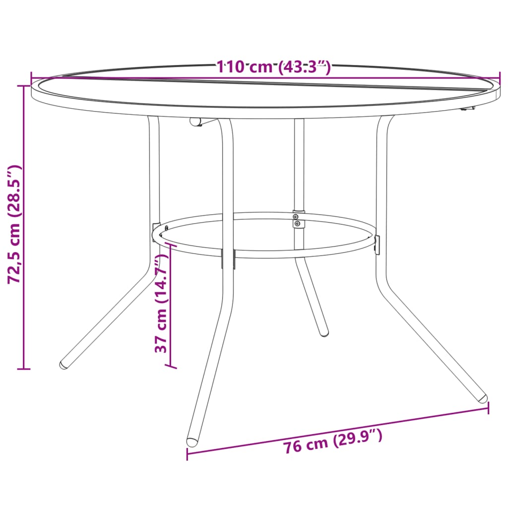 Trädgårdsbord rund antracit Ø110x72,5 cm pulverlackerat stål