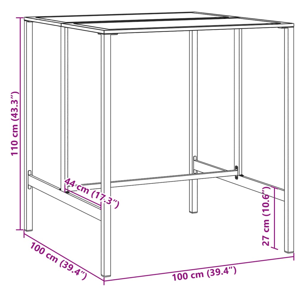 Barbord svart 100x100x110 cm pulverlackerat stål