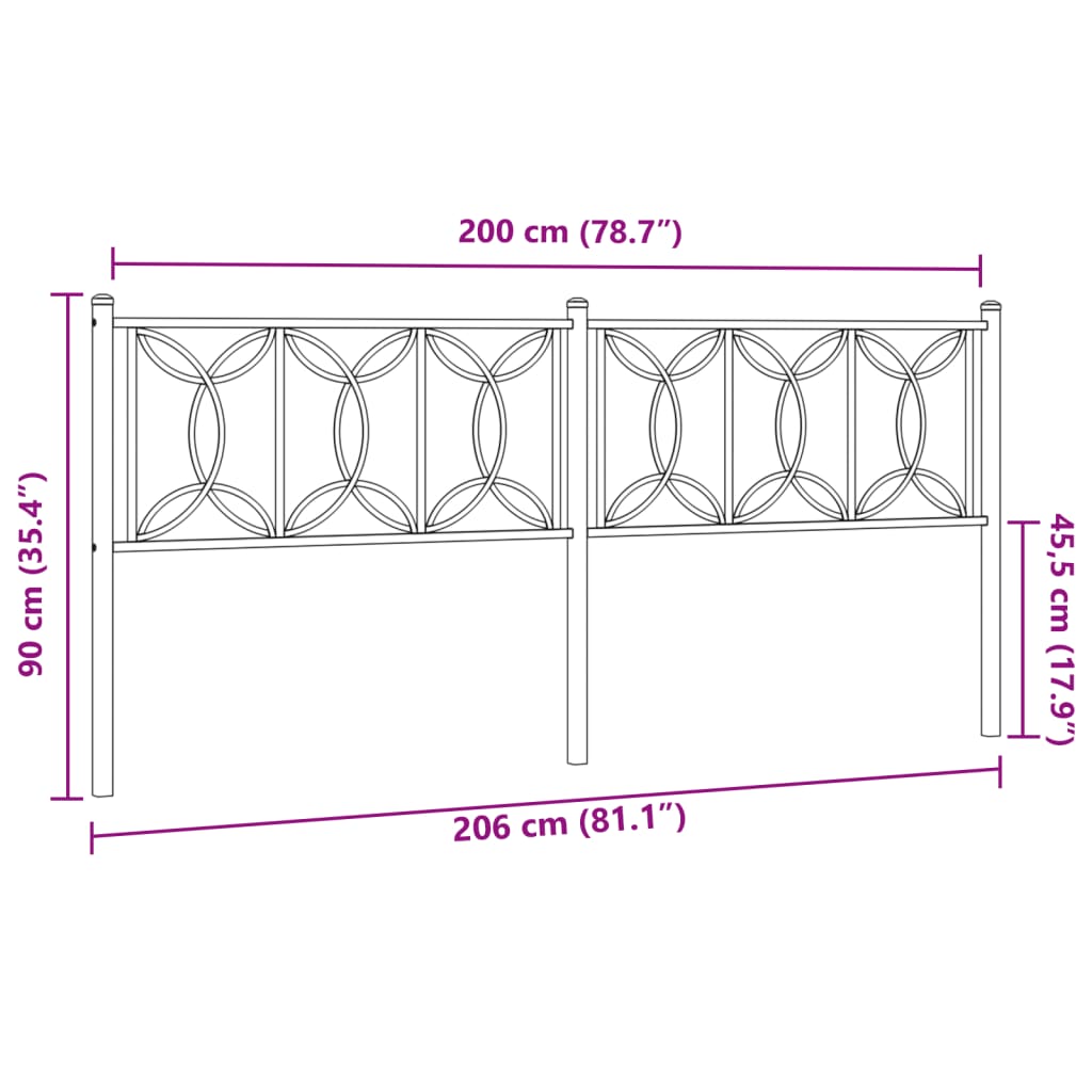 Huvudgavel metall svart 200 cm