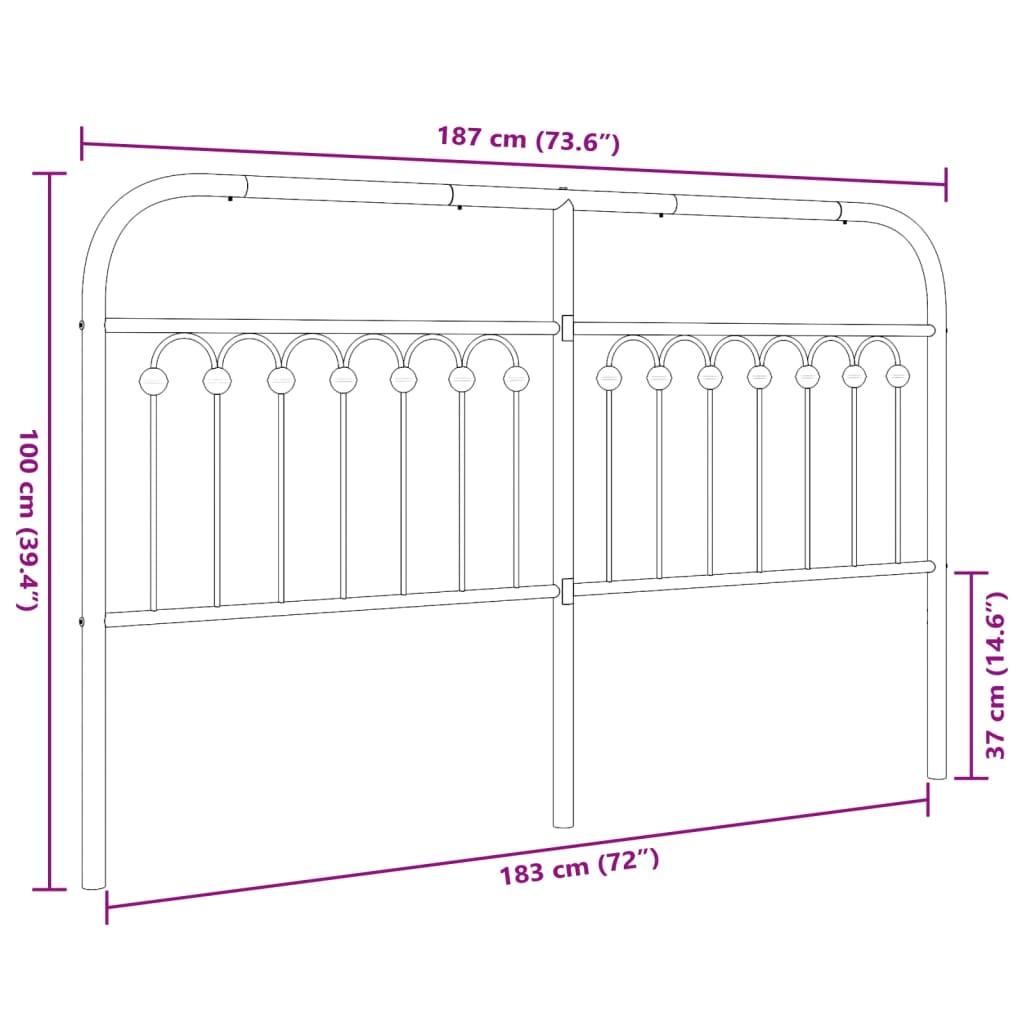 Huvudgavel metall svart 180 cm