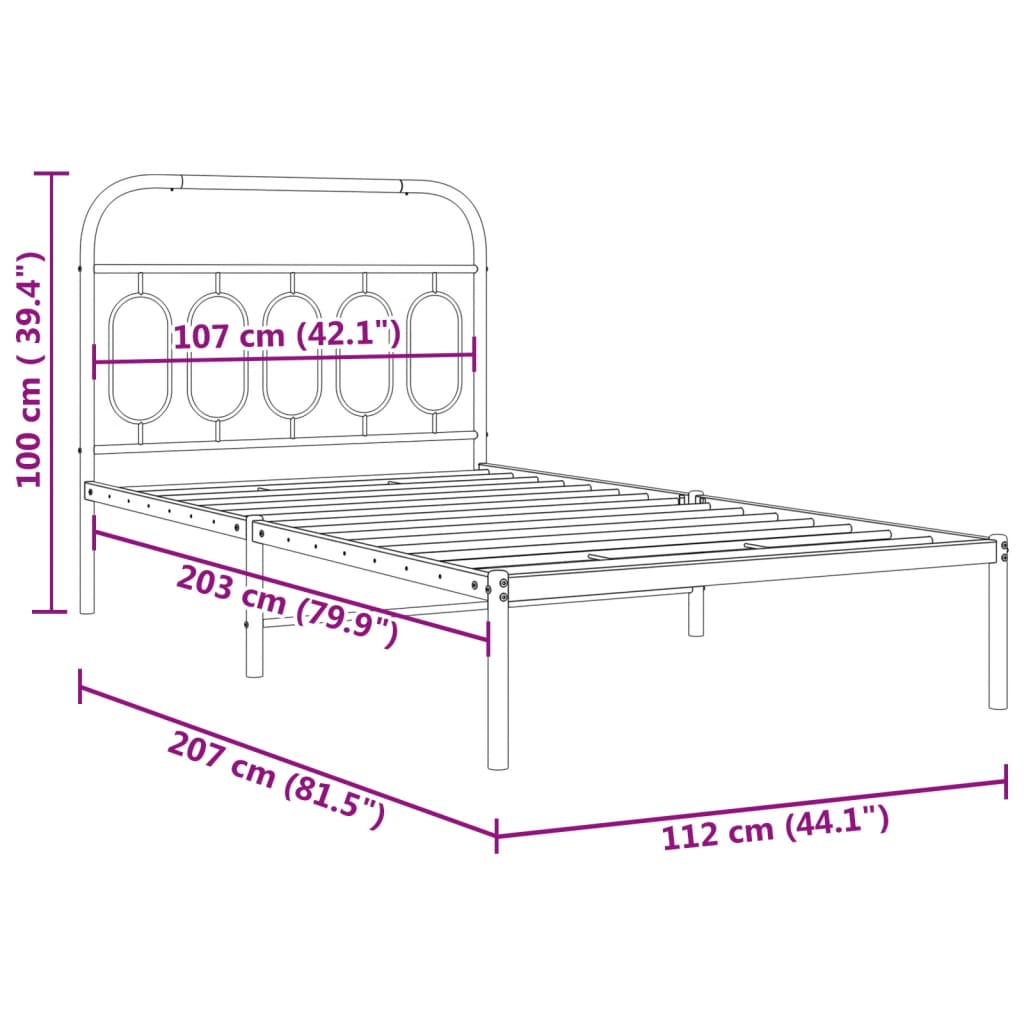 Sängram med huvudgavel metall vit 107x203 cm