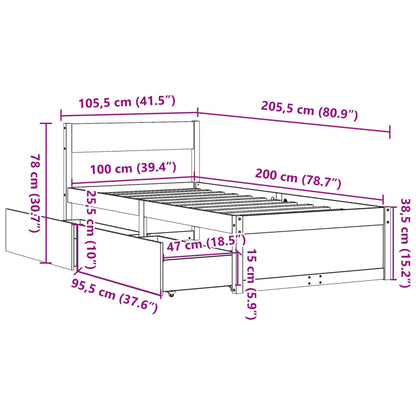 Sängram utan madrass vaxbrun 100x200 cm massiv furu