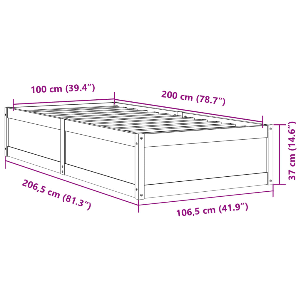 Sängram utan madrass vaxbrun 100x200 cm massiv furu