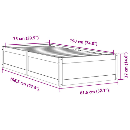 Sängram utan madrass vit 75x190 cm massiv furu