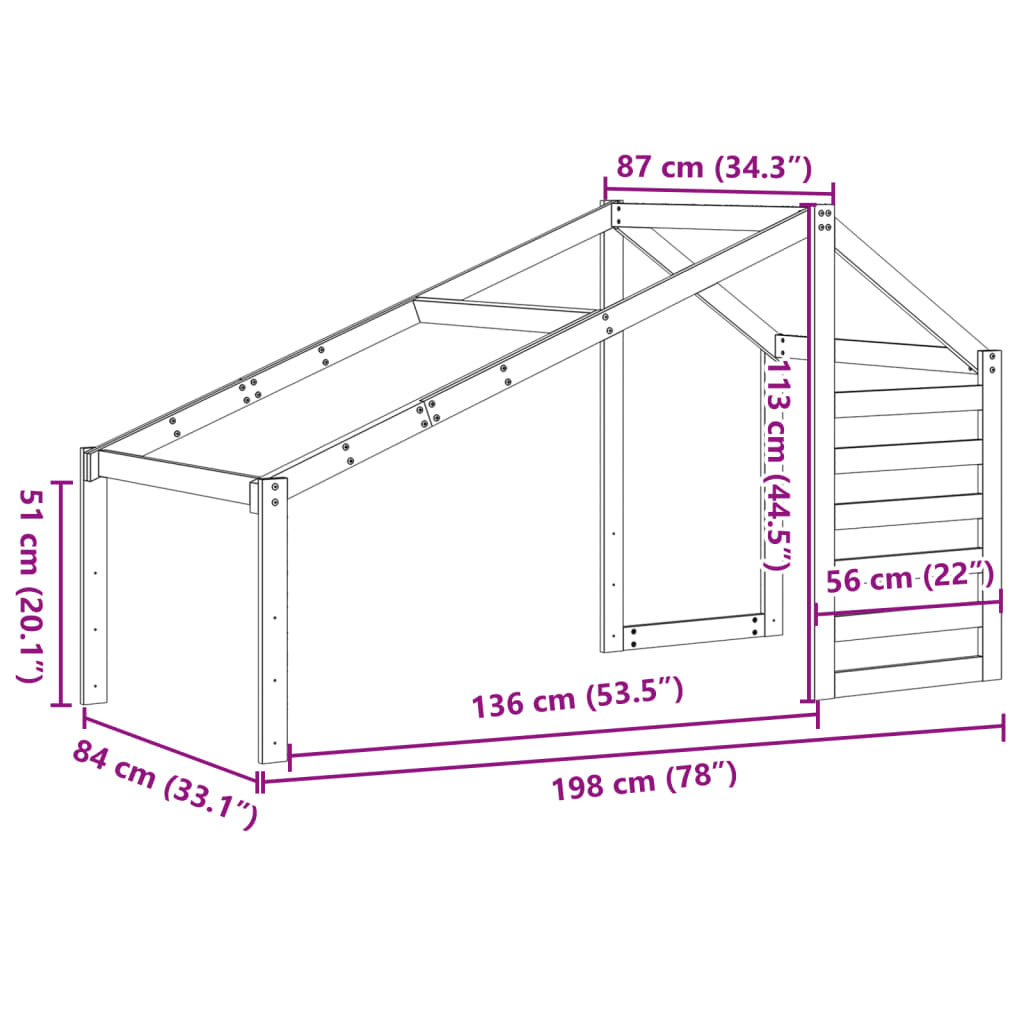 Tak till barnsäng vit 198x87x113 cm massiv furu