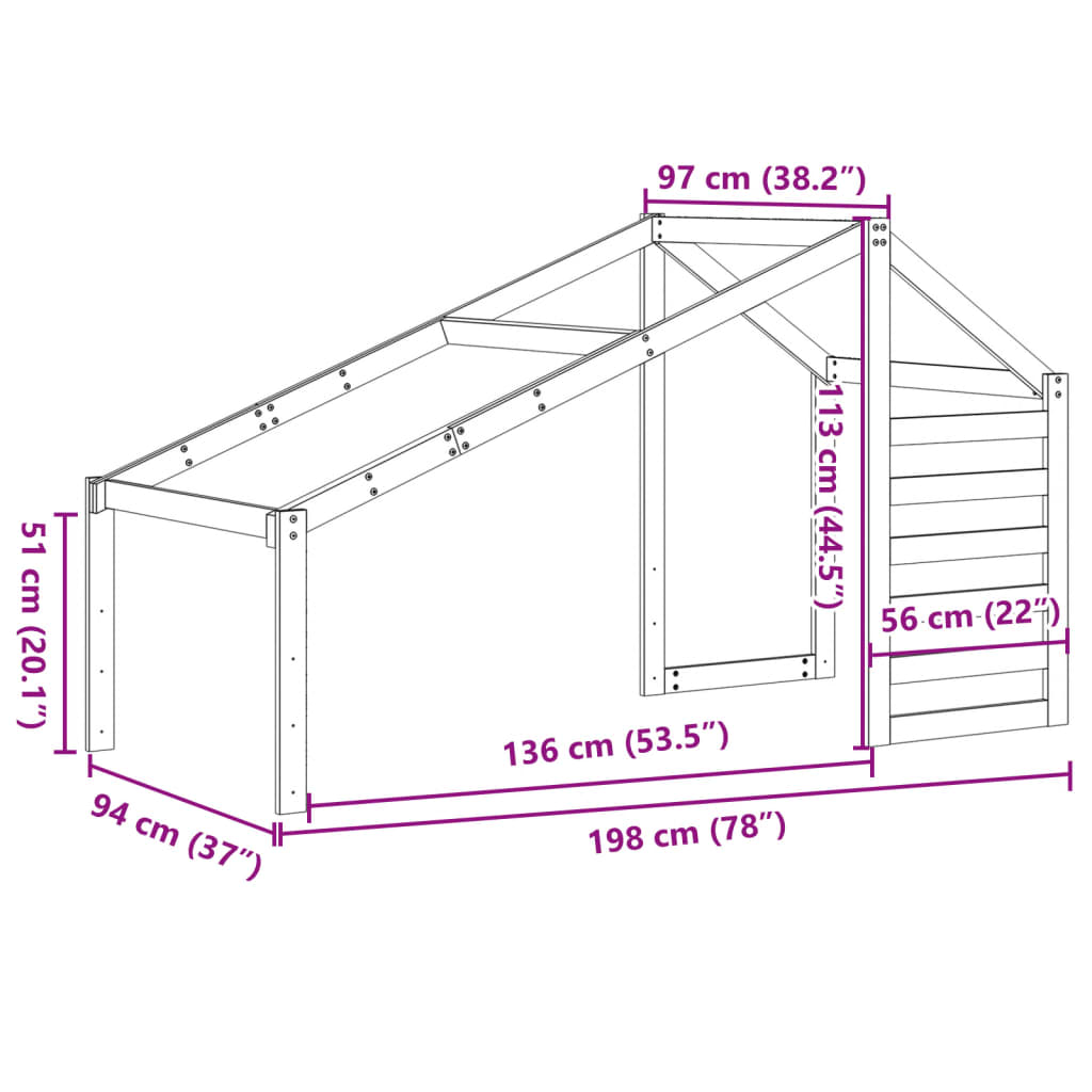 Tak till barnsäng vit 198x97x113 cm massiv furu