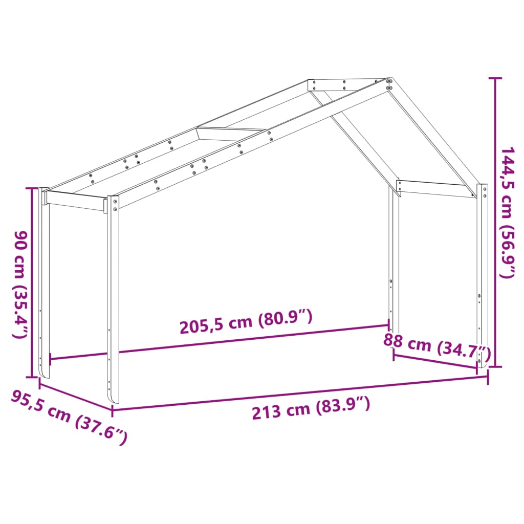 Tak till barnsäng vit 213x95,5x144,5 cm massiv furu