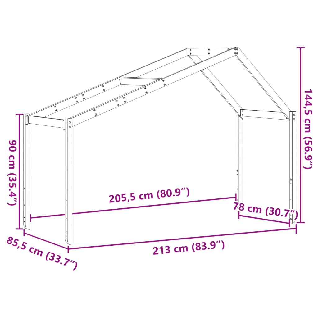 Tak till barnsäng 213x85,5x144,5 cm massiv furu