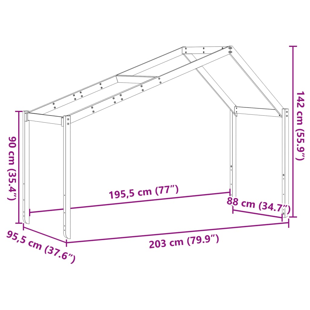 Tak till barnsäng vit 203x95,5x142 cm massiv furu