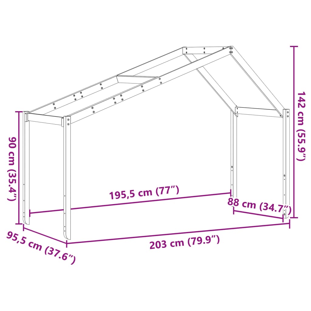 Tak till barnsäng vaxbrun 203x95,5x142 cm massiv furu