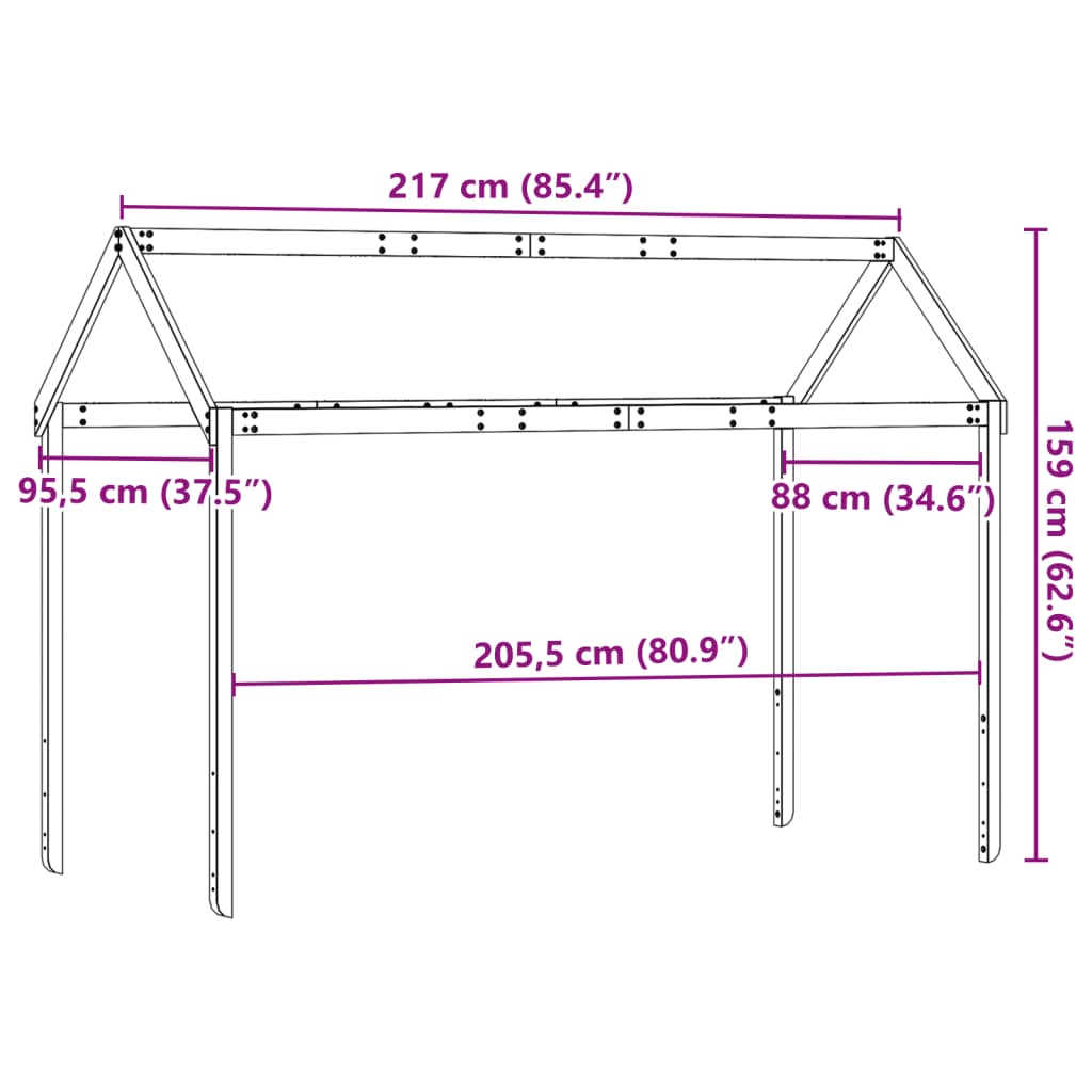 Tak till barnsäng 217x95,5x159 cm massiv furu