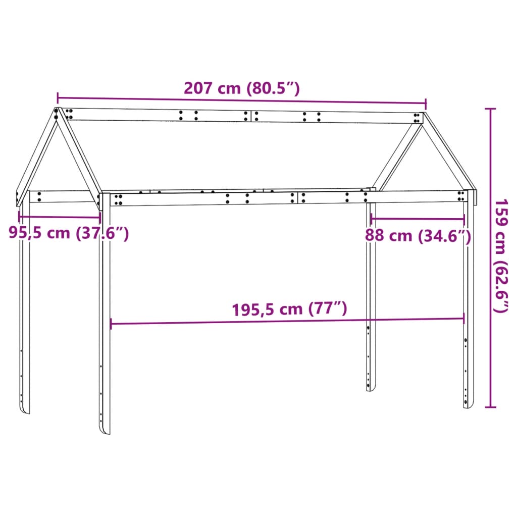 Tak till barnsäng 207x95,5x159 cm massiv furu