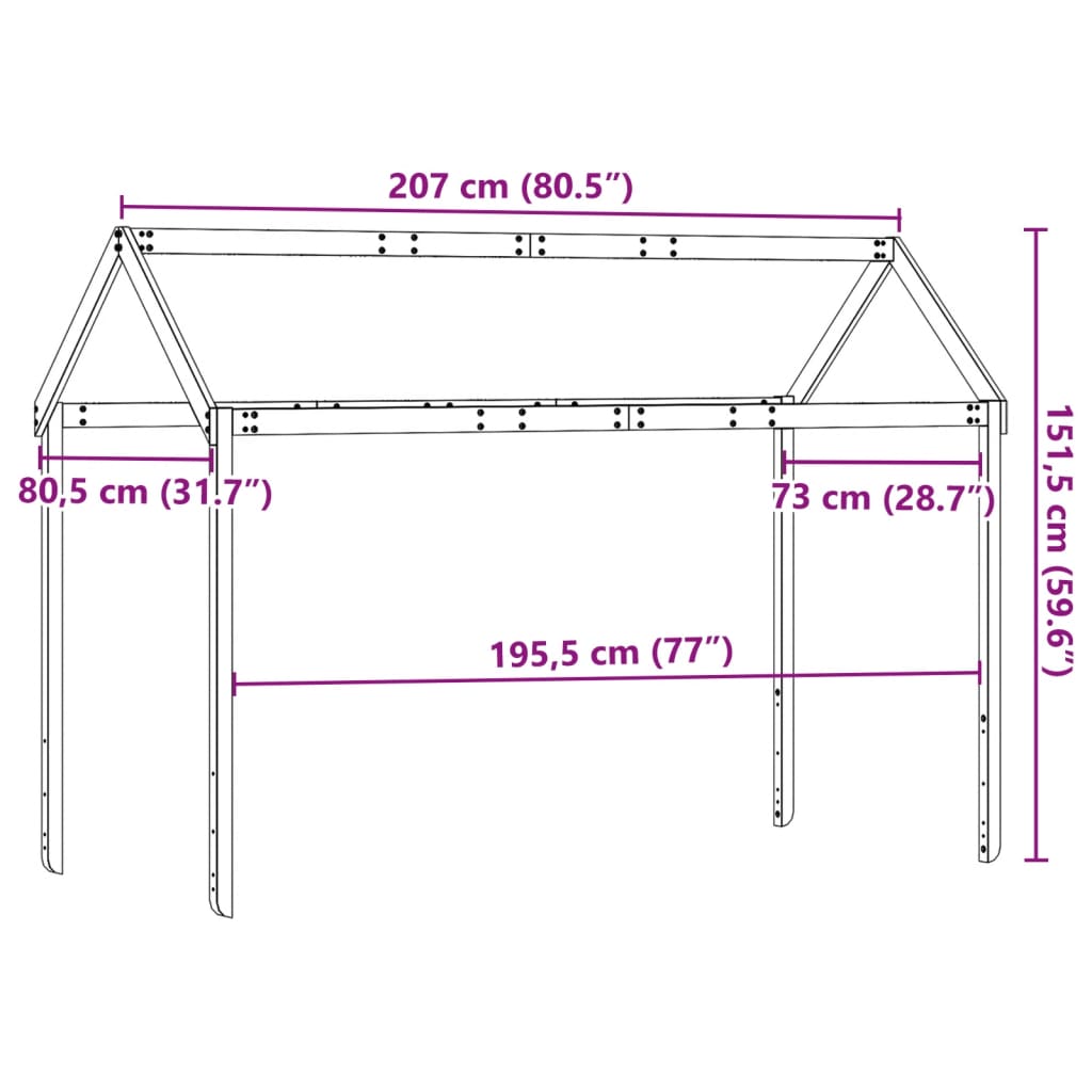 Tak till barnsäng vaxbrun 207x80,5x151,5 cm massiv furu