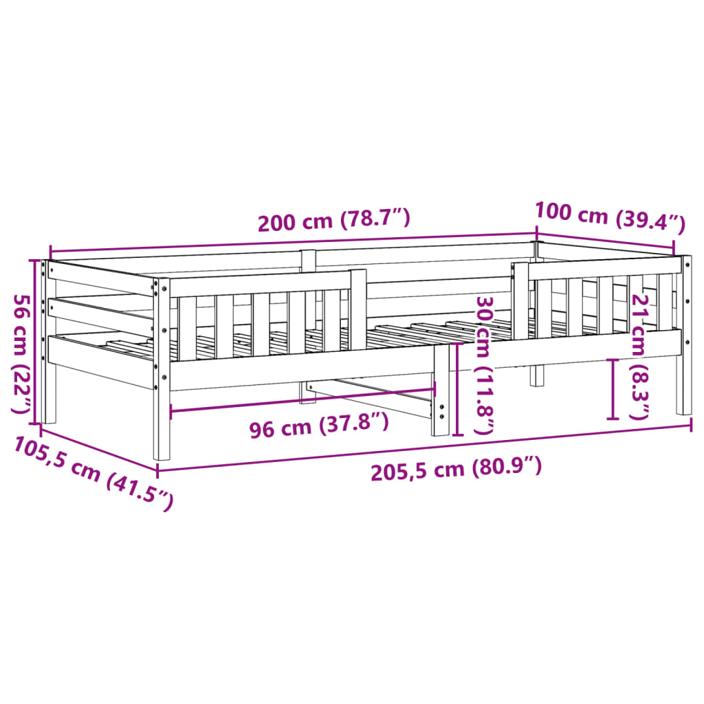 Sängram utan madrass 100x200 cm massiv furu