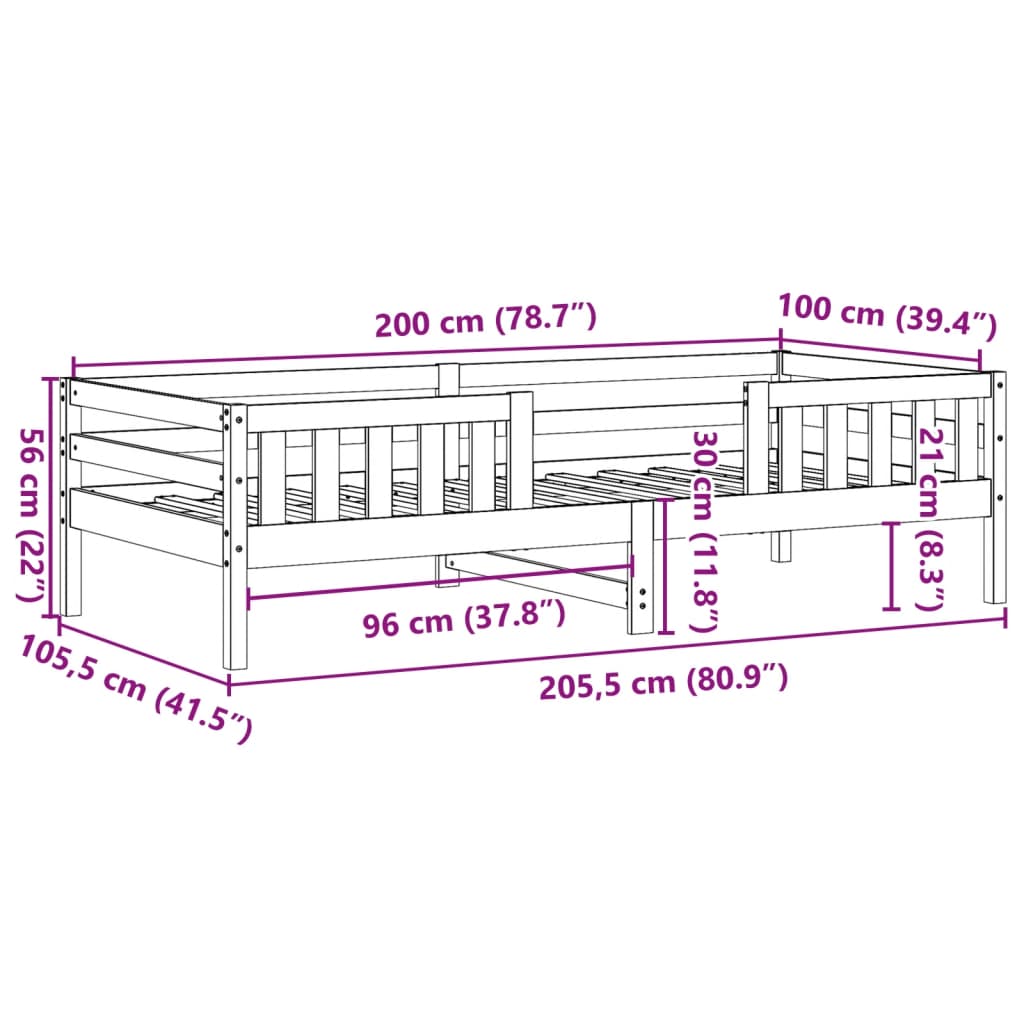 Sängram utan madrass vit 100x200 cm massiv furu