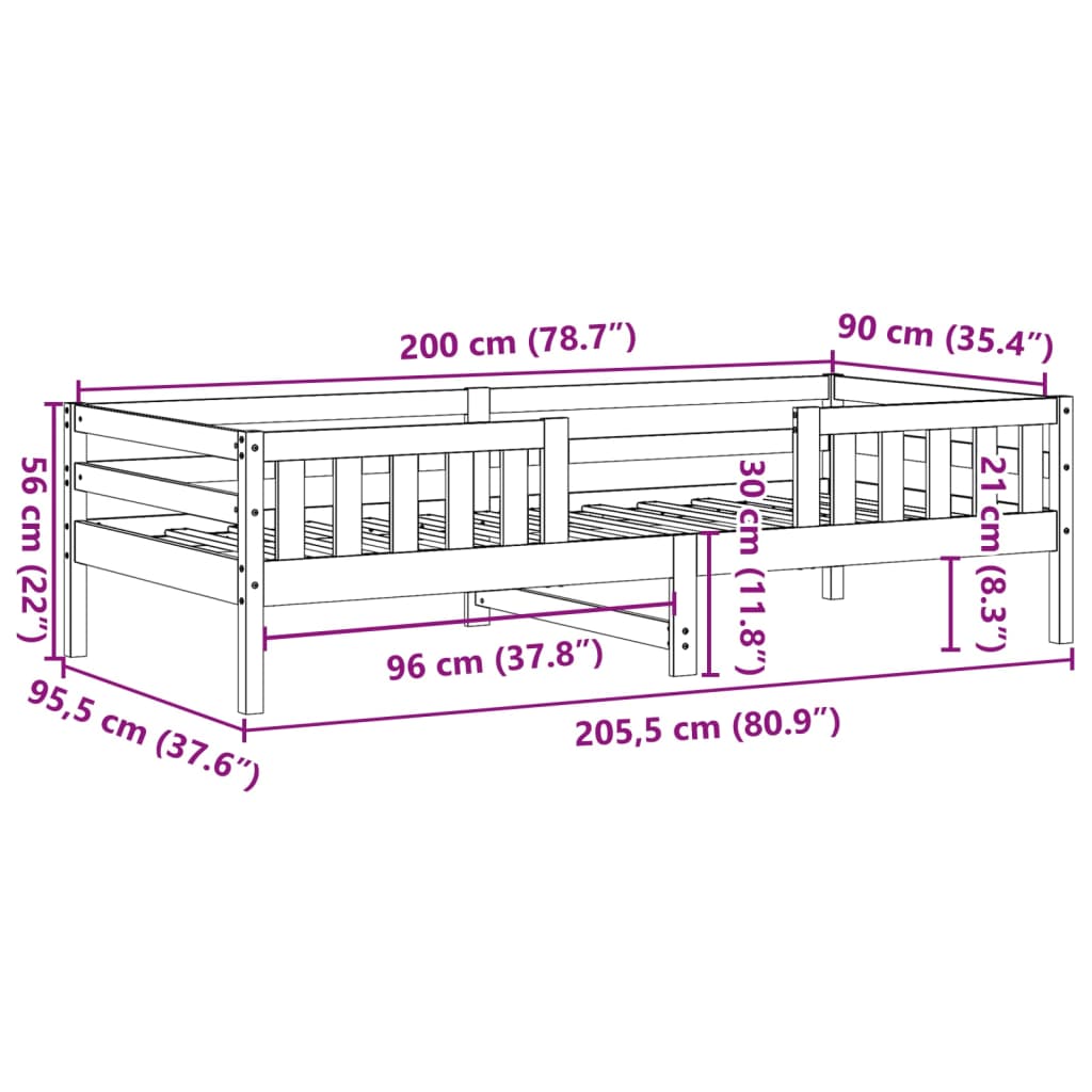 Sängram utan madrass 90x200 cm massiv furu