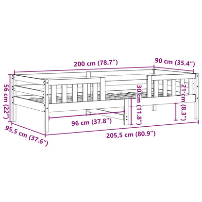 Sängram utan madrass 90x200 cm massiv furu