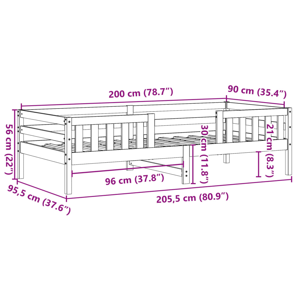 Sängram utan madrass vit 90x200 cm massiv furu