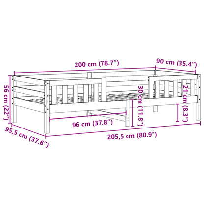 Sängram utan madrass vit 90x200 cm massiv furu