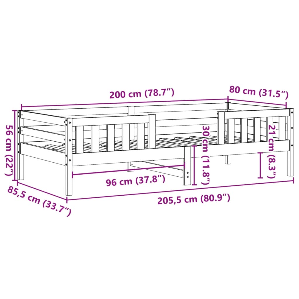 Sängram utan madrass 80x200 cm massiv furu