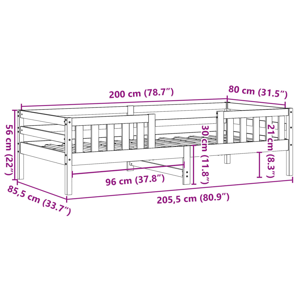 Sängram utan madrass vaxbrun 80x200 cm massiv furu