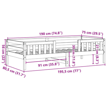 Sängram utan madrass 75x190 cm massiv furu