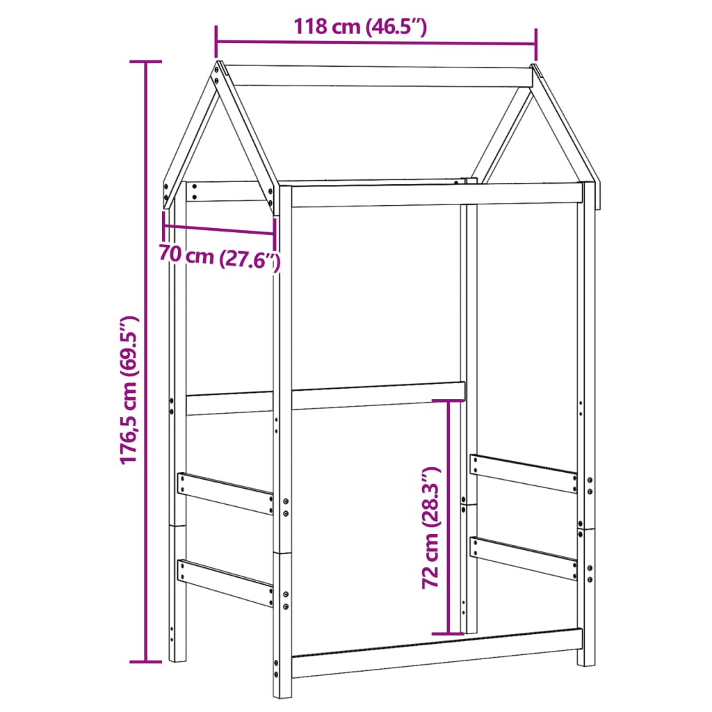 Tak till barnsäng 118x70x176,5 cm massiv furu