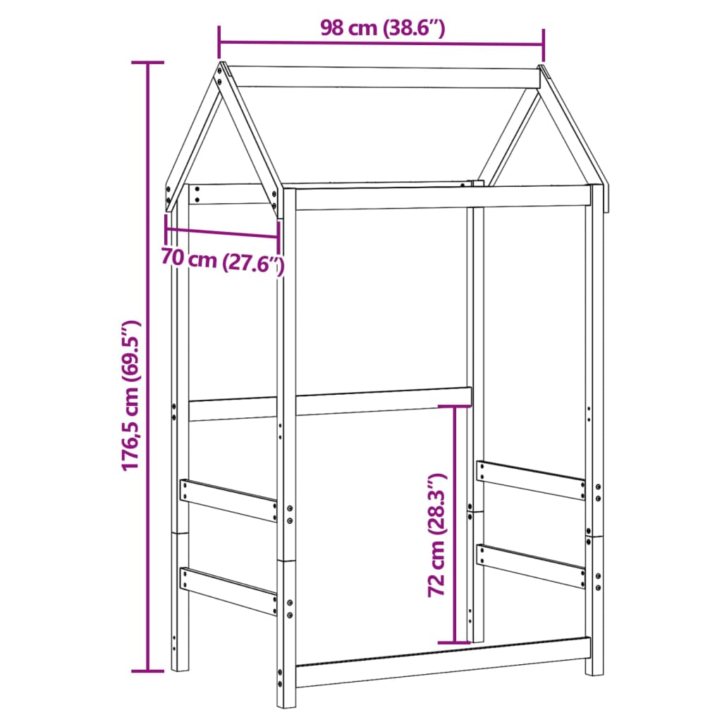 Tak till barnsäng 98x70x176,5 cm massiv furu