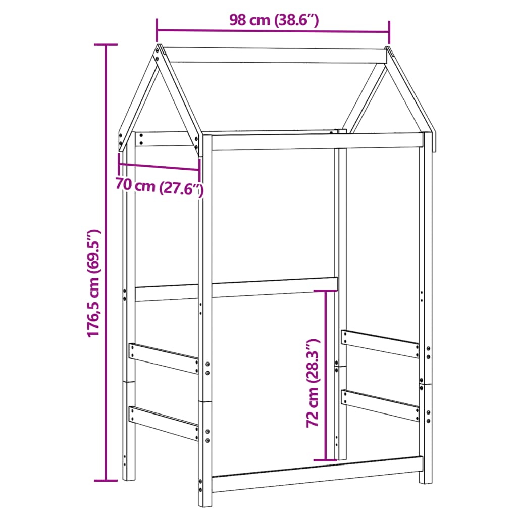 Tak till barnsäng vit 98x70x176,5 cm massiv furu