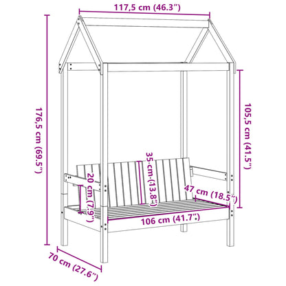 Bänk med tak 117,5x70x176,5 cm massiv furu