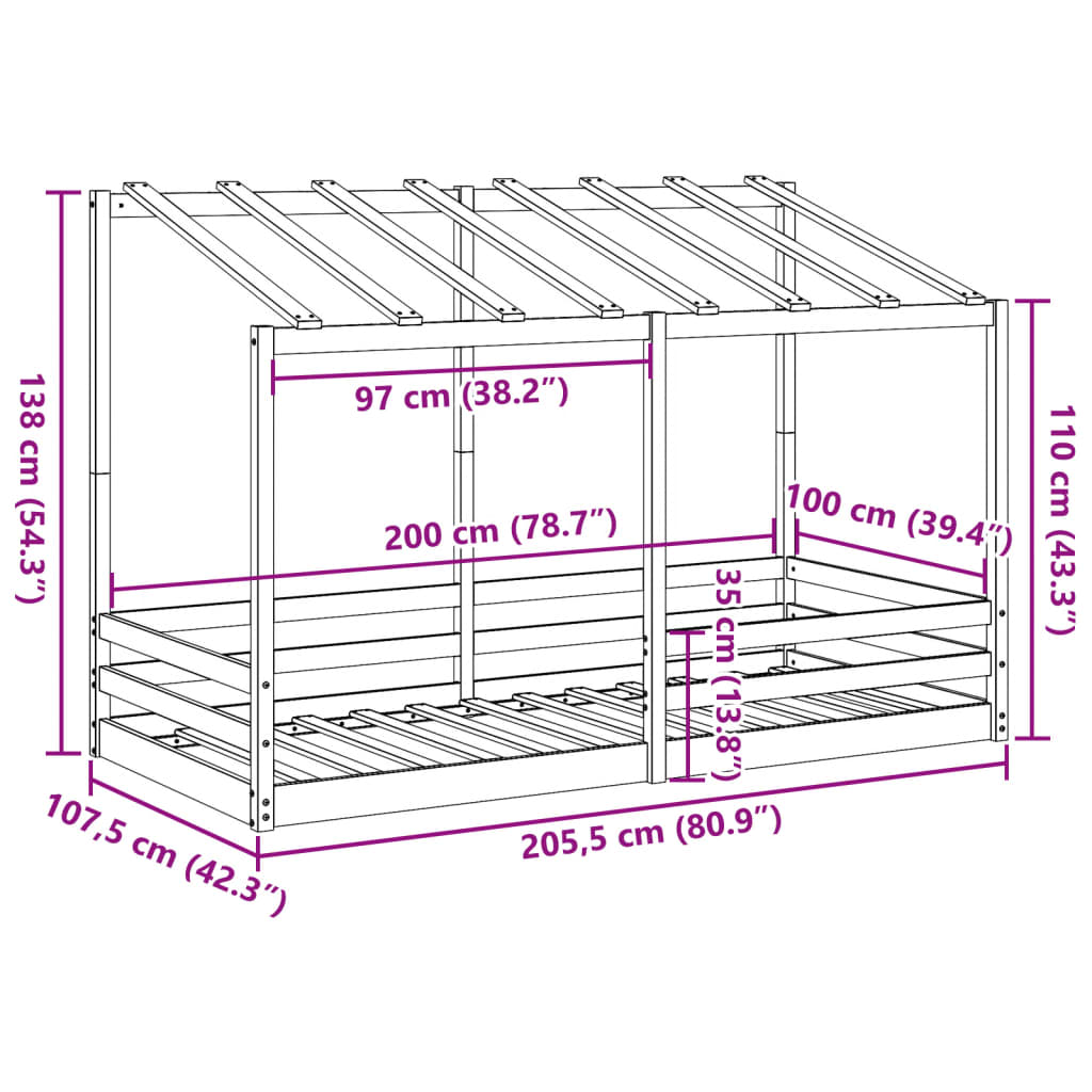 Barnsäng med tak 100x200 cm massiv furu