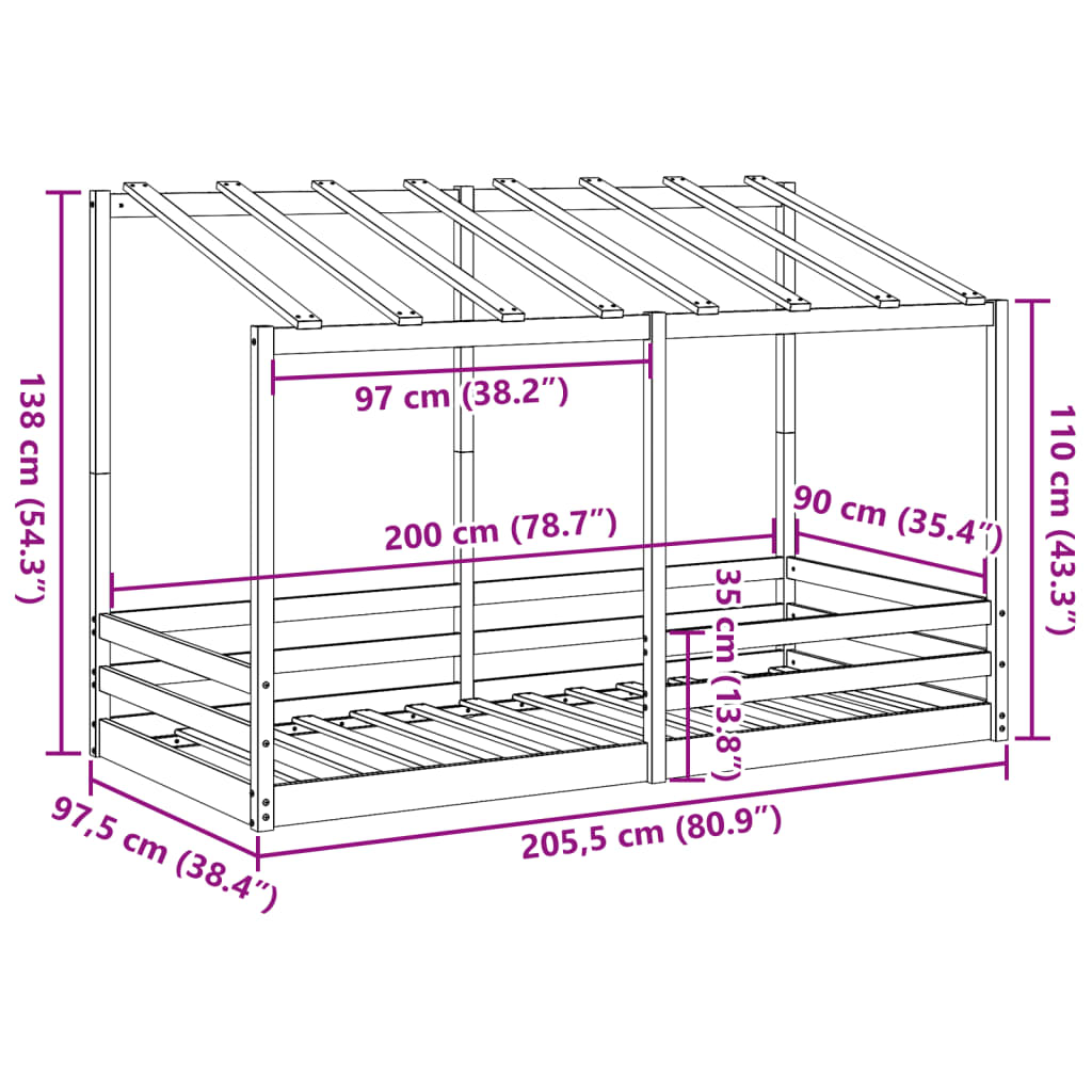 Barnsäng med tak 90x200 cm massiv furu