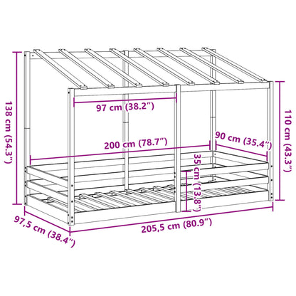 Barnsäng med tak vaxbrun 90x200 cm massiv furu