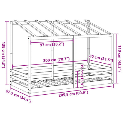 Barnsäng med tak vit 80x200 cm massiv furu