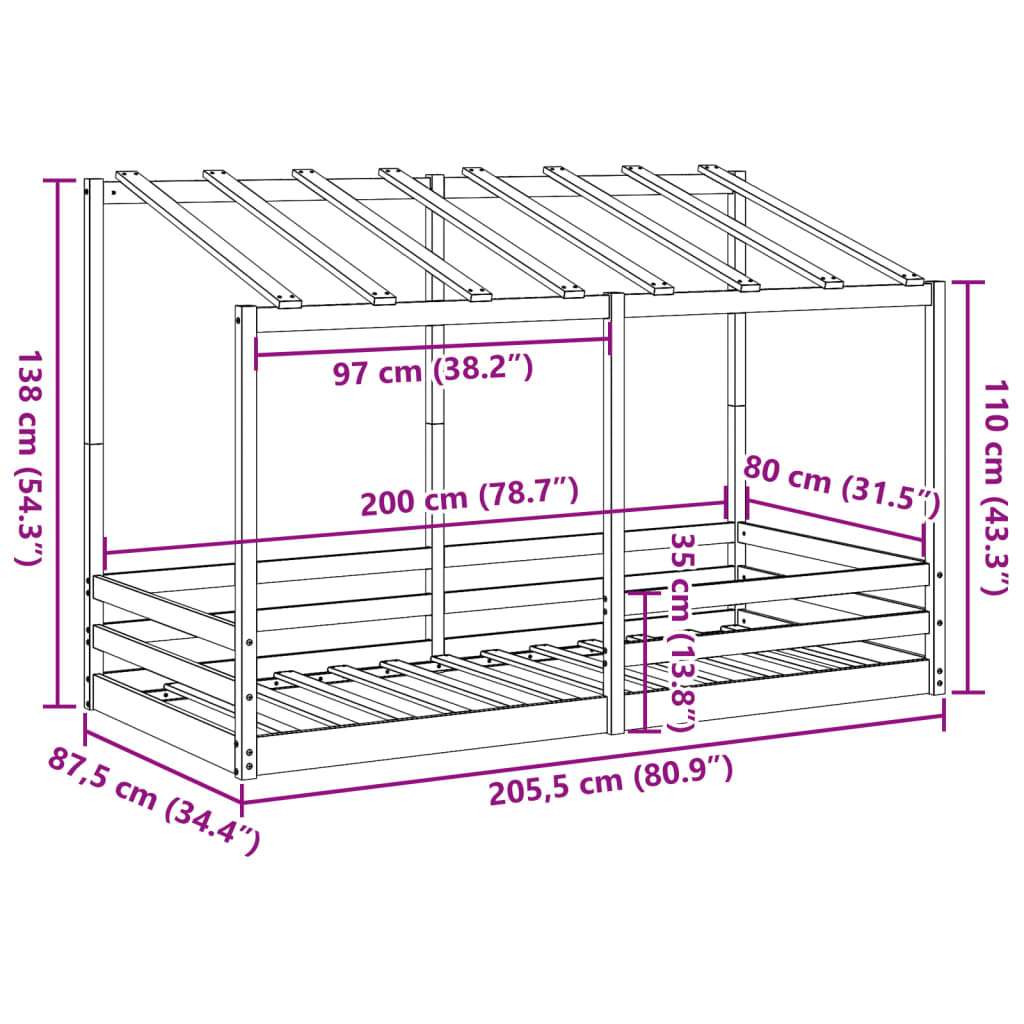 Barnsäng med tak vaxbrun 80x200 cm massiv furu