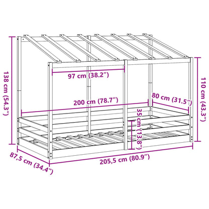 Barnsäng med tak vaxbrun 80x200 cm massiv furu