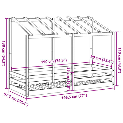 Barnsäng med tak 90x190 cm massiv furu