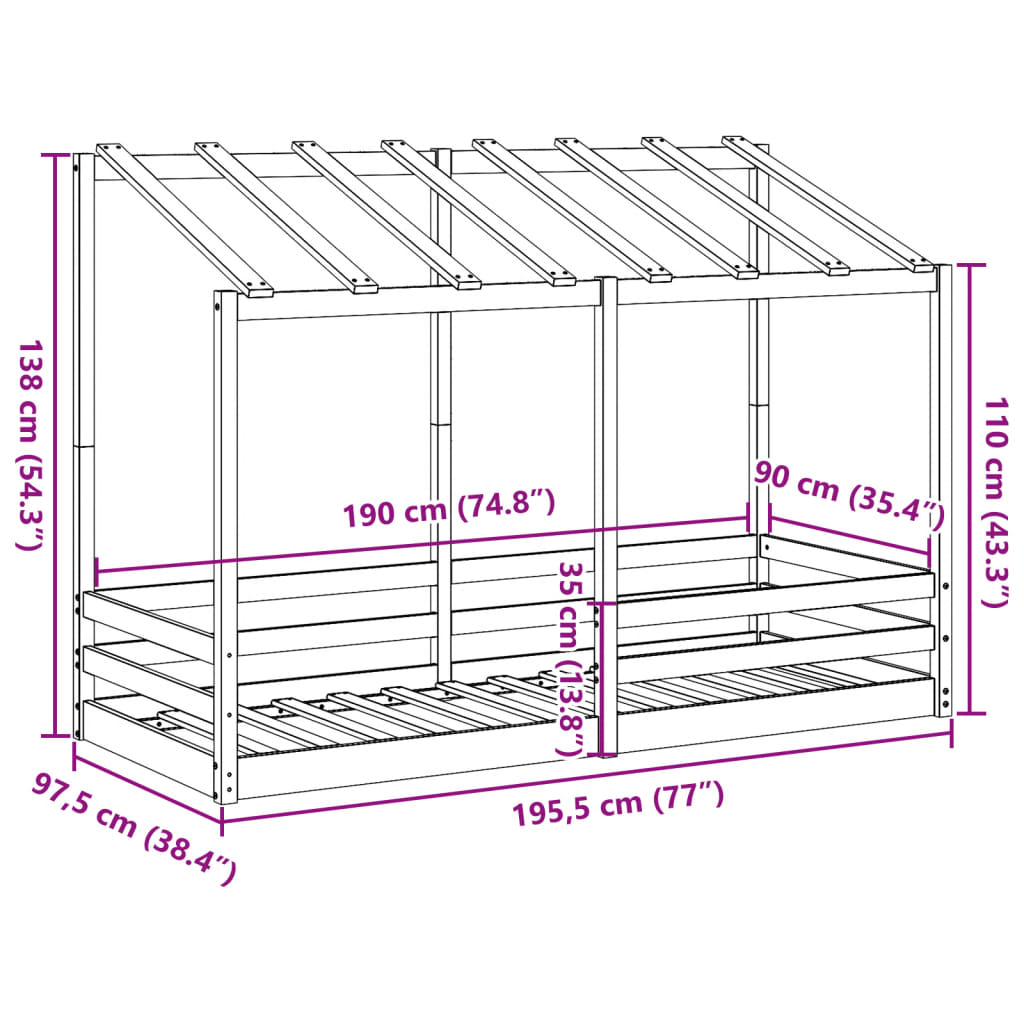 Barnsäng med tak vit 90x190 cm massiv furu