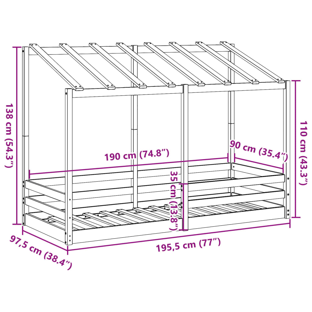 Barnsäng med tak vaxbrun 90x190 cm massiv furu