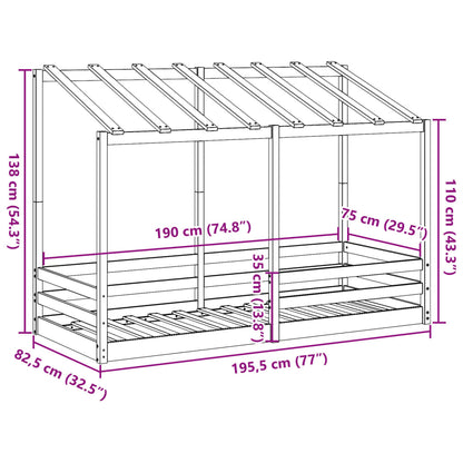 Barnsäng med tak 75x190 cm massiv furu