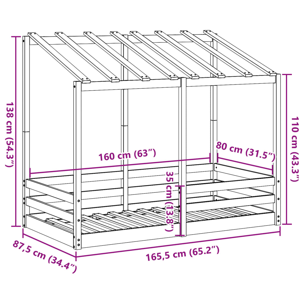 Barnsäng med tak 80x160 cm massiv furu