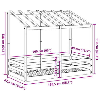 Barnsäng med tak 80x160 cm massiv furu