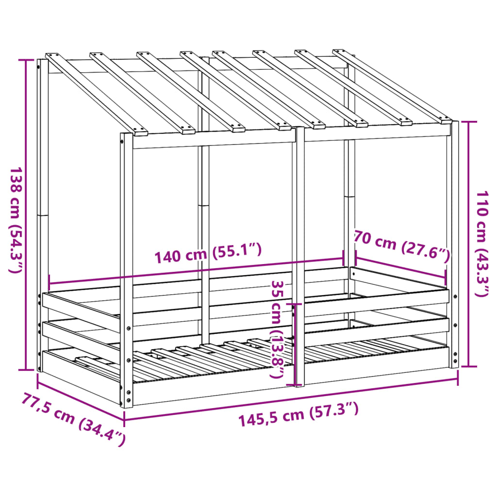 Barnsäng med tak vit 70x140 cm massiv furu