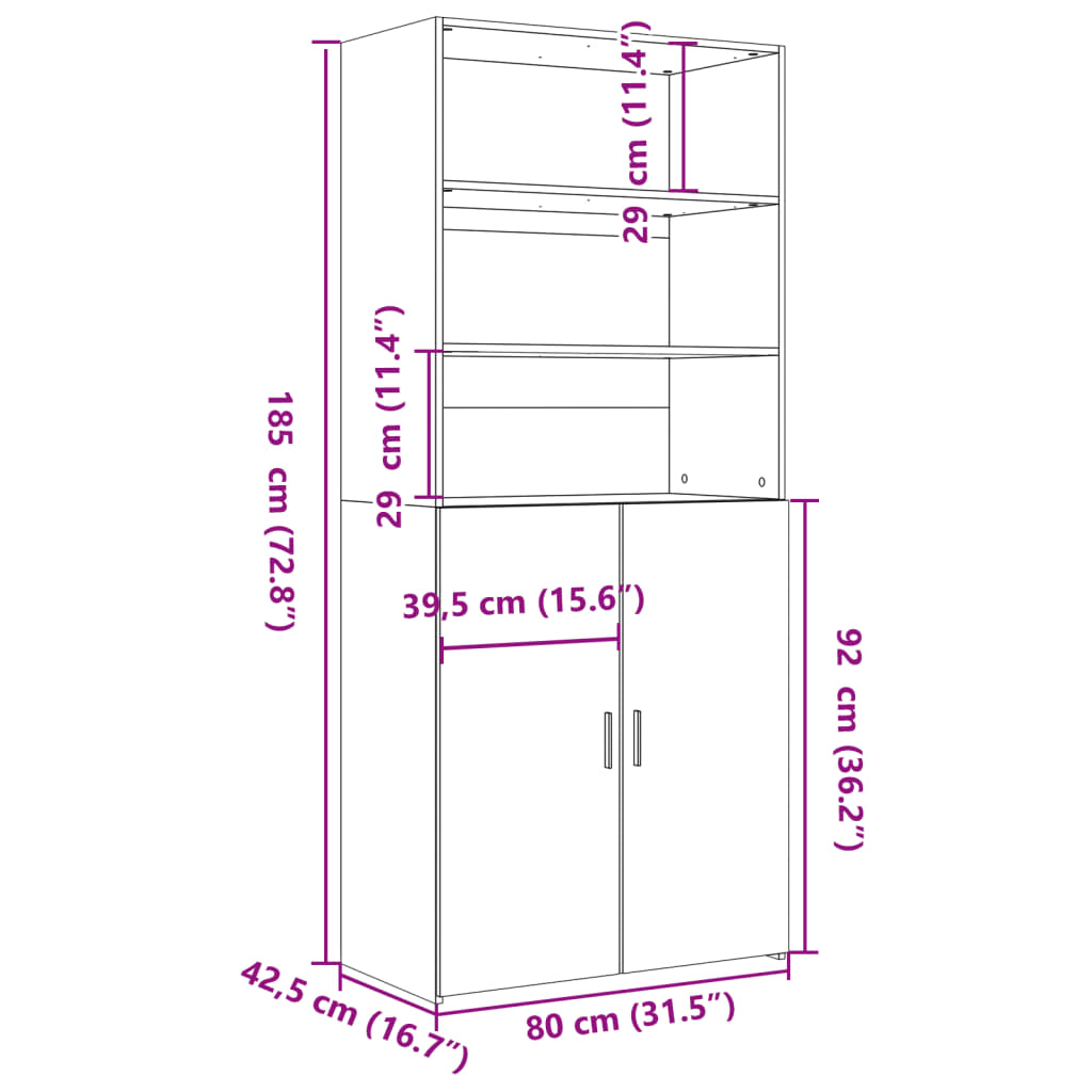 Högskåp sonoma-ek 80x42,5x185 cm konstruerat trä